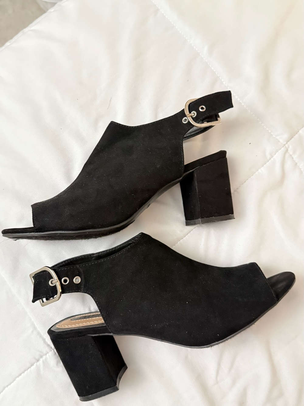 Black Suede Block Heel Slingback Sandals